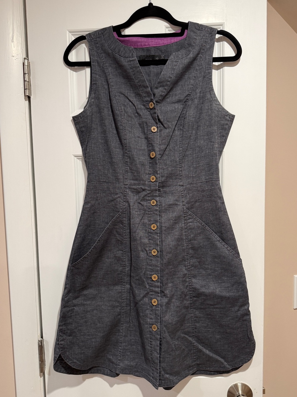 Prana Sleeveless Button-Front Mini Dress in Charcoal Gray, Size XS